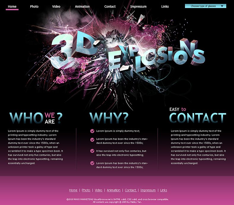 Webdesign für "3d Explosions"