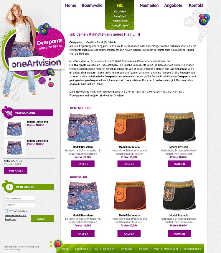 Webdesign für "Overpants shop"