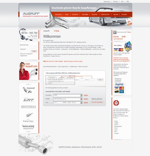 Webdesign der Startseite