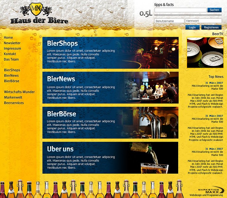 Webdesign einer Brauerei mit angeschlossener Gaststätte