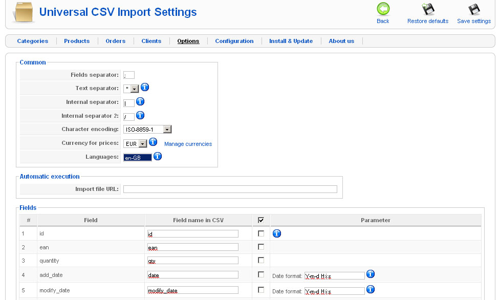 Aw: Universal CSV Export url not working?